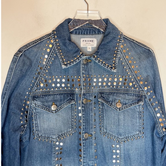 Frame Distressed Studded Oversized Denim Jacket. Size Medium - Picture 9 of 12